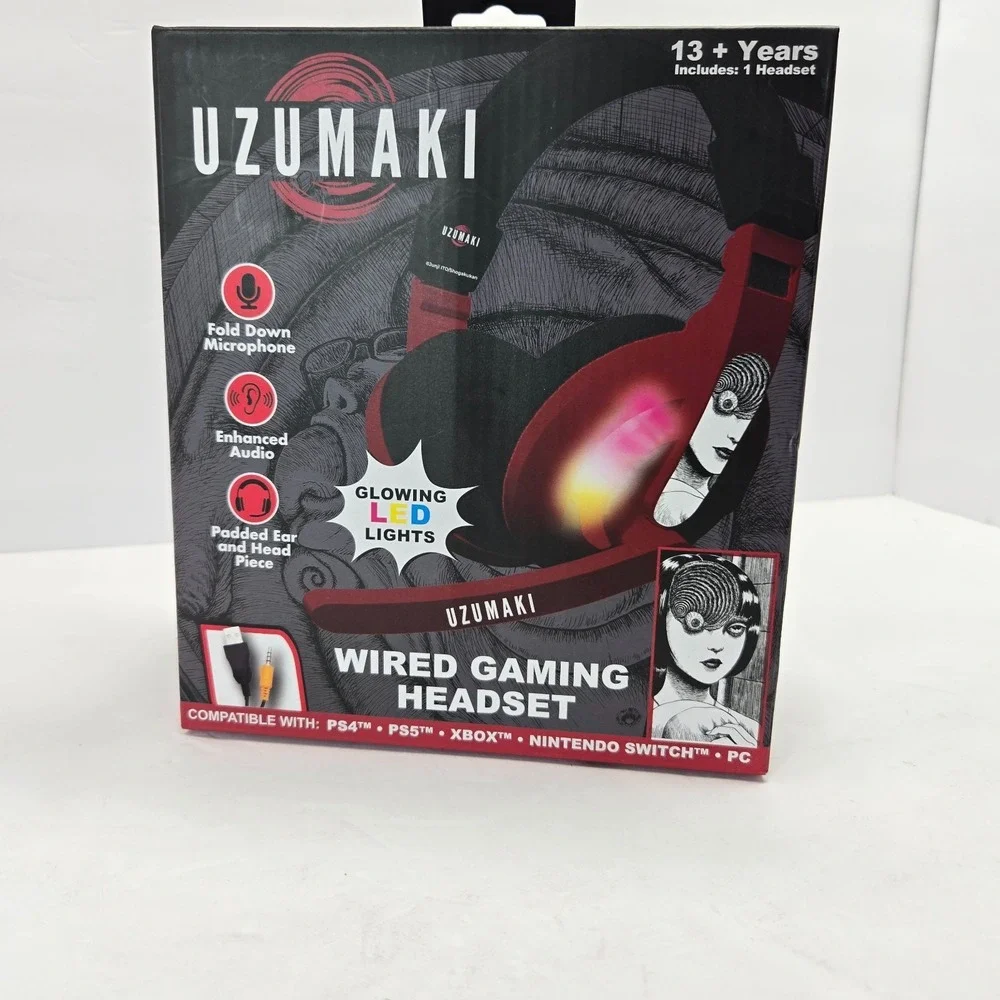 Uzumaki Wired Gaming Headset LED Lights Fold Down Mic PS4 PS5 Xbox Switch PC